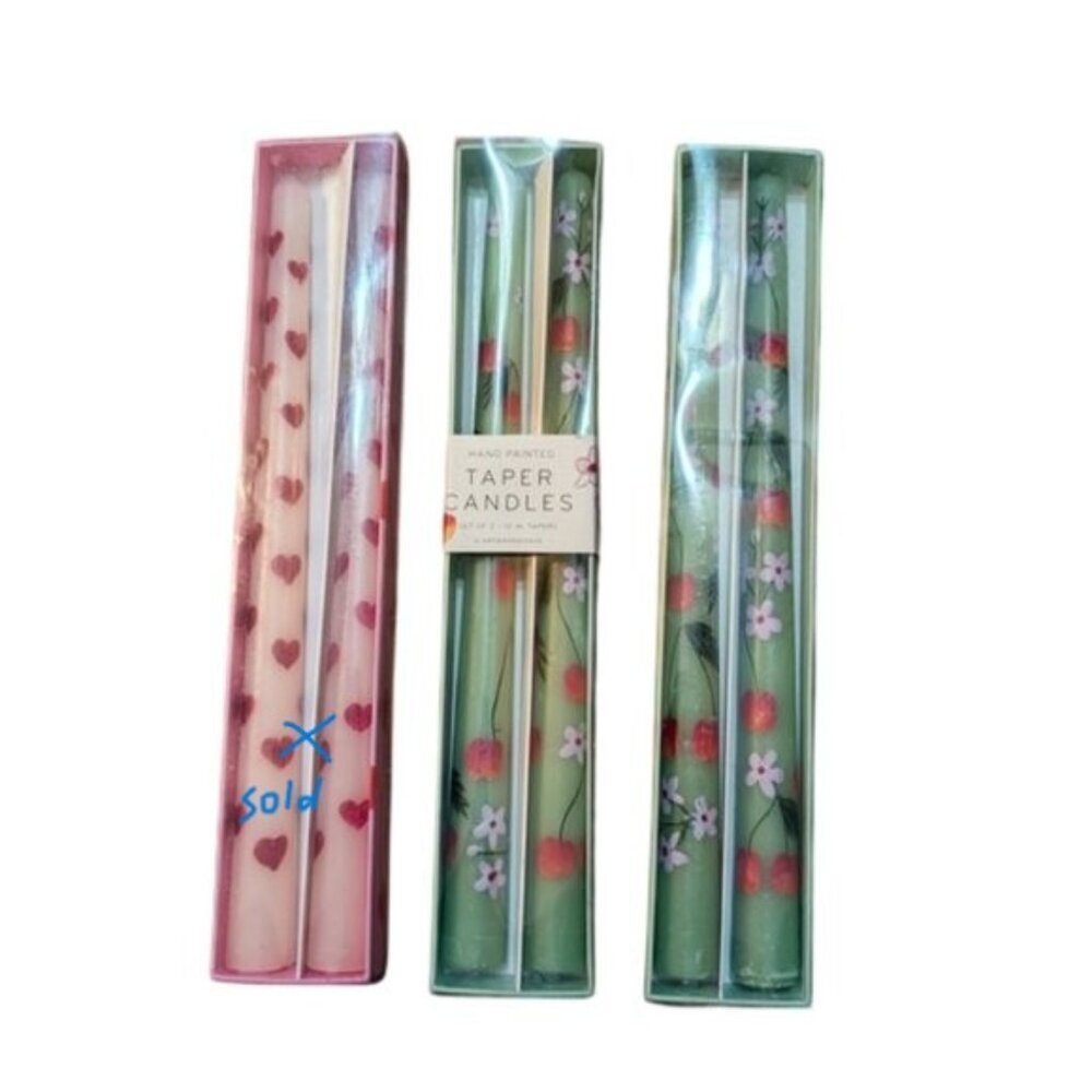 Anthropologie Handpainted Playful Springtime Taper Candles Set of 2 - Picture 2 of 4